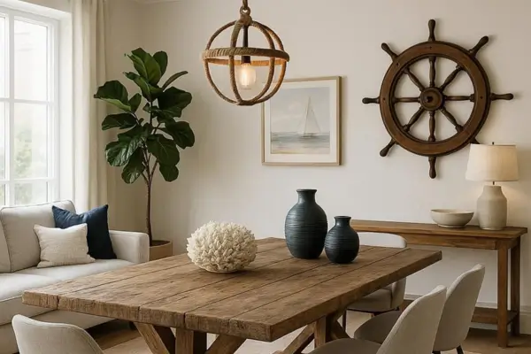 Uma mesa bem rústica e muito elegante deixando a sala muito bem decorada
